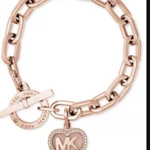 Michael Kors Bracelet Earrings Heart Set Signed Toggle Pave